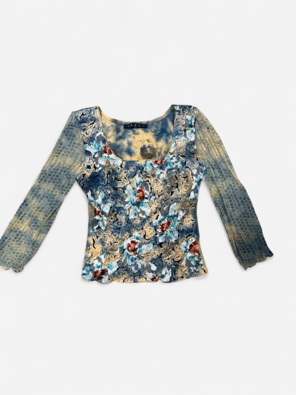 Mezon Multi-Color Scoop Neck Floral Wave Long Sleeve Top